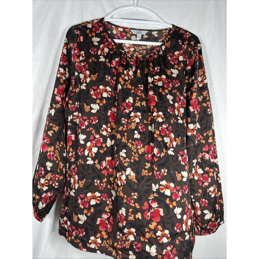 Croft & Barrow Women's Floral Blouse Long-Sleeve Size Large Brown